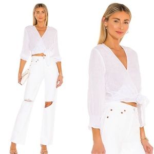 Rails Raquel Revolve White Cropped Linen Tie Side Wrap Lightweight Top. Size L
